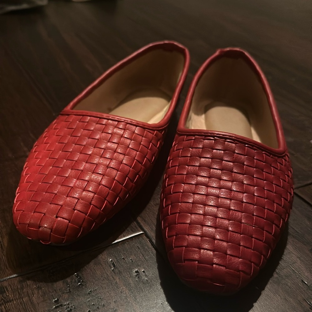 Red woven flats